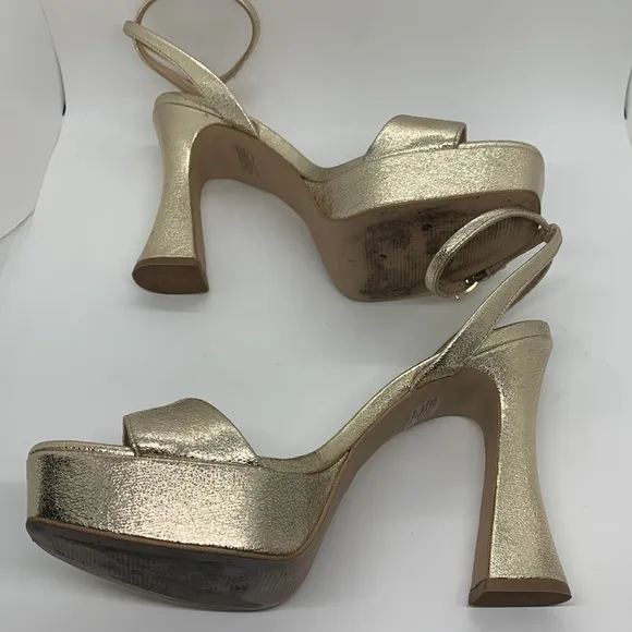 Steve Madden Leather Lashed Heels Gold 11 Ankle Strap Dressy Platform Sandals