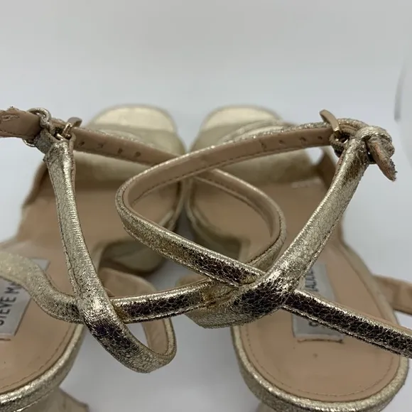 Steve Madden Leather Lashed Heels Gold 11 Ankle Strap Dressy Platform Sandals