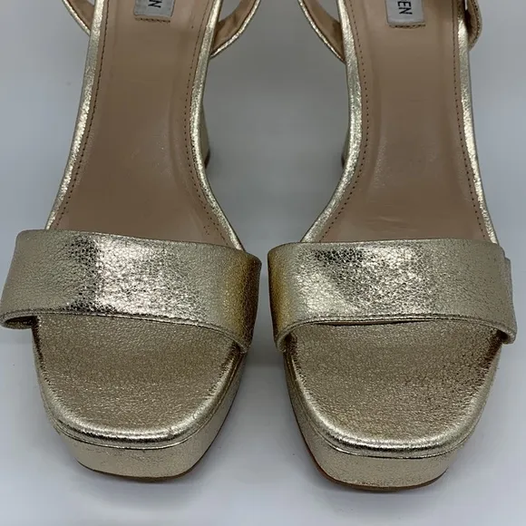 Steve Madden Leather Lashed Heels Gold 11 Ankle Strap Dressy Platform Sandals