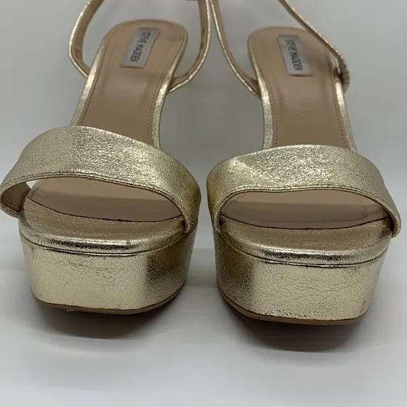 Steve Madden Leather Lashed Heels Gold 11 Ankle Strap Dressy Platform Sandals
