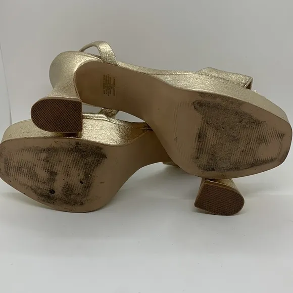 Steve Madden Leather Lashed Heels Gold 11 Ankle Strap Dressy Platform Sandals