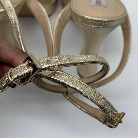 Steve Madden Leather Lashed Heels Gold 11 Ankle Strap Dressy Platform Sandals