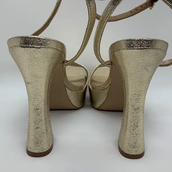 Steve Madden Leather Lashed Heels Gold 11 Ankle Strap Dressy Platform Sandals