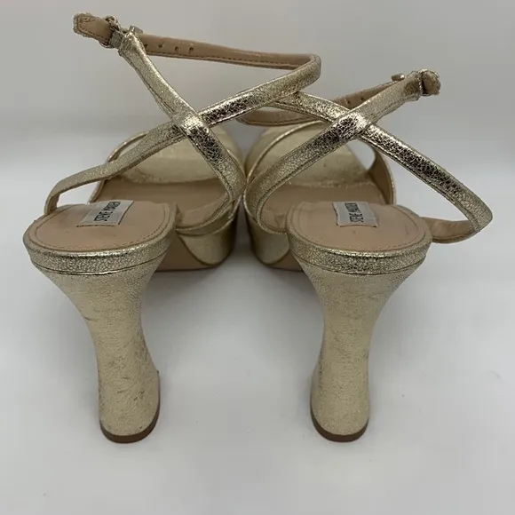 Steve Madden Leather Lashed Heels Gold 11 Ankle Strap Dressy Platform Sandals