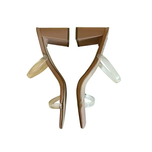 Steve Madden Lilah Tan/Clear Strap Block Heel Sandals Women's Size 10