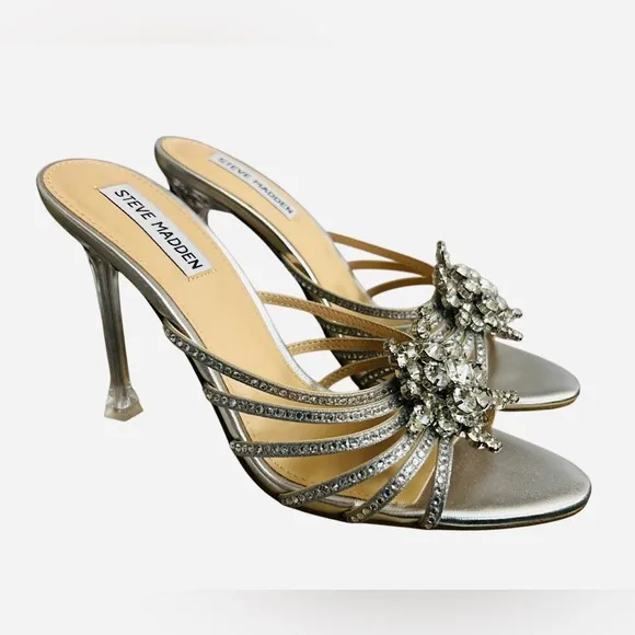 Steve Madden Silver Rhinestone Embellished Pamola Women's Size 8.5 New in Box