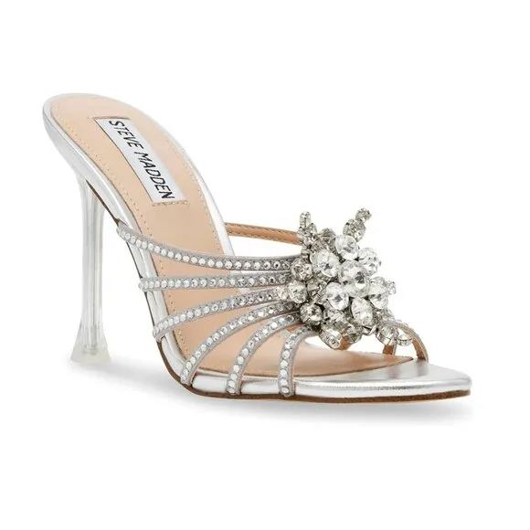 Steve Madden Silver Rhinestone Embellished Pamola Women's Size 8.5 New in Box