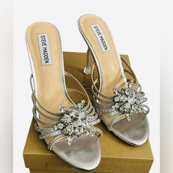 Steve Madden Silver Rhinestone Embellished Pamola Women's Size 8.5 New in Box