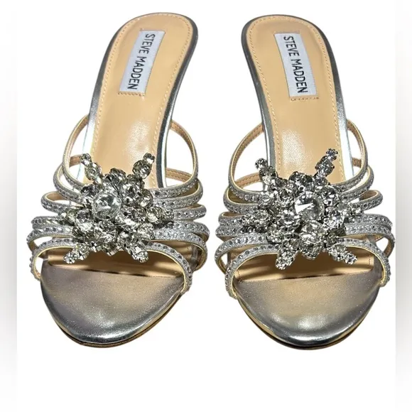 Steve Madden Silver Rhinestone Embellished Pamola Women's Size 8.5 New in Box