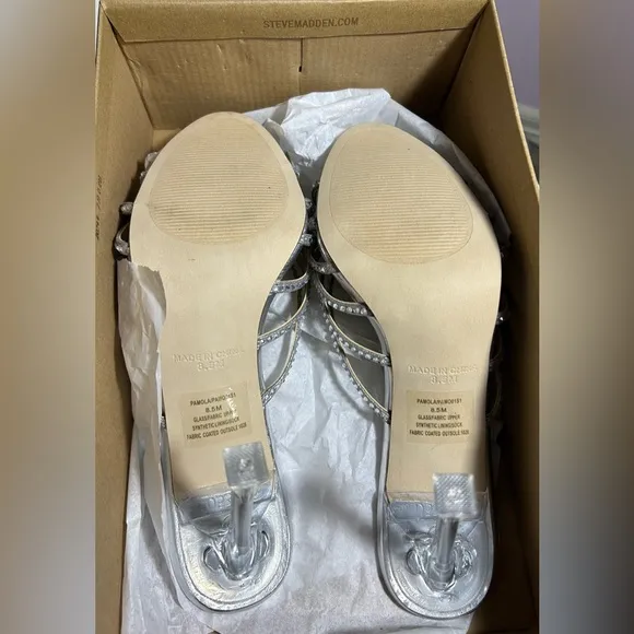 Steve Madden Silver Rhinestone Embellished Pamola Women's Size 8.5 New in Box