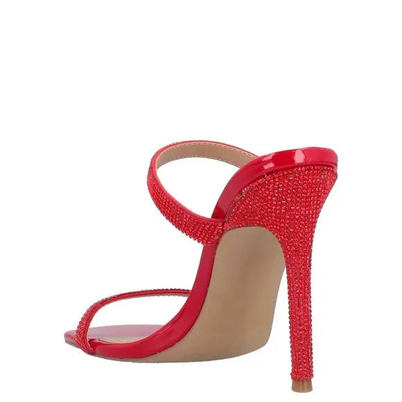 Steve Madden Vacate Red Textile Glass Upper Patent High Heel Designer Sandal's