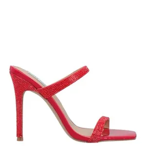 Steve Madden Vacate Red Textile Glass Upper Patent High Heel Designer Sandal's
