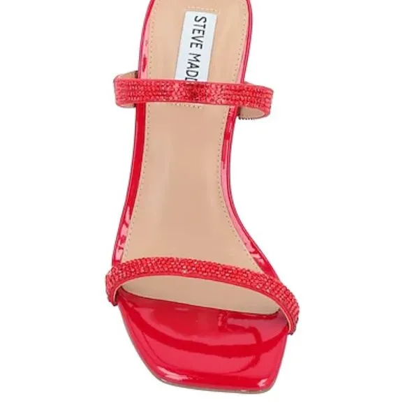 Steve Madden Vacate Red Textile Glass Upper Patent High Heel Designer Sandal's