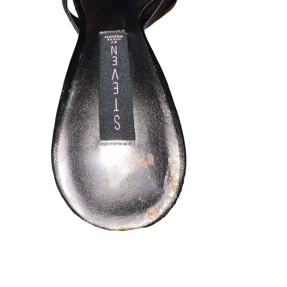 Steven by Steve Madden Black Strappy Sandal Heel With Flower Jewels Womens Sz 10