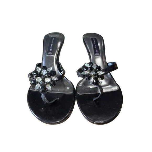 Steven by Steve Madden Black Strappy Sandal Heel With Flower Jewels Womens Sz 10