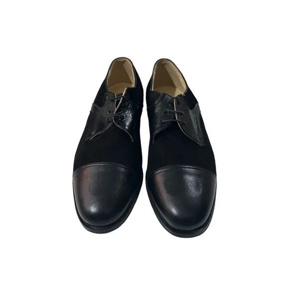 Stracam Handmade Italy Black Leather Suede Panels Dress Oxford Shoes Sz 13M NWT