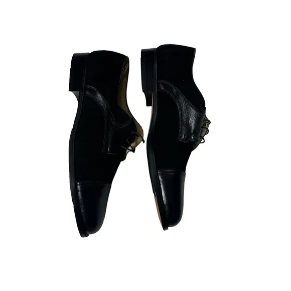 Stracam Handmade Italy Black Leather Suede Panels Dress Oxford Shoes Sz 13M NWT