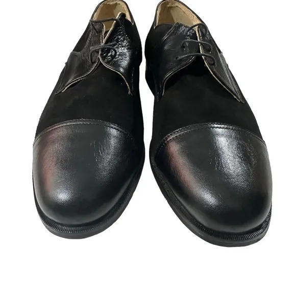 Stracam Handmade Italy Black Leather Suede Panels Dress Oxford Shoes Sz 13M NWT