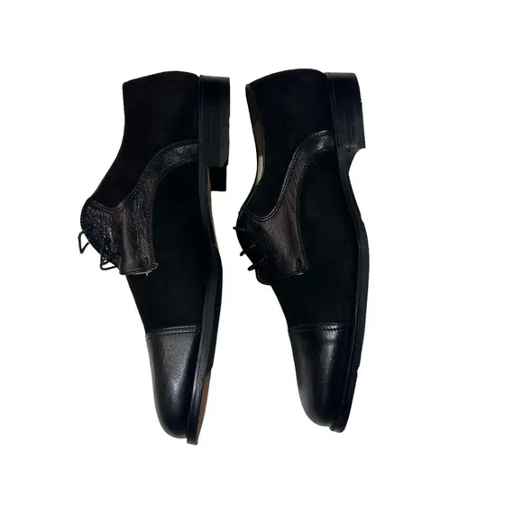 Stracam Handmade Italy Black Leather Suede Panels Dress Oxford Shoes Sz 13M NWT