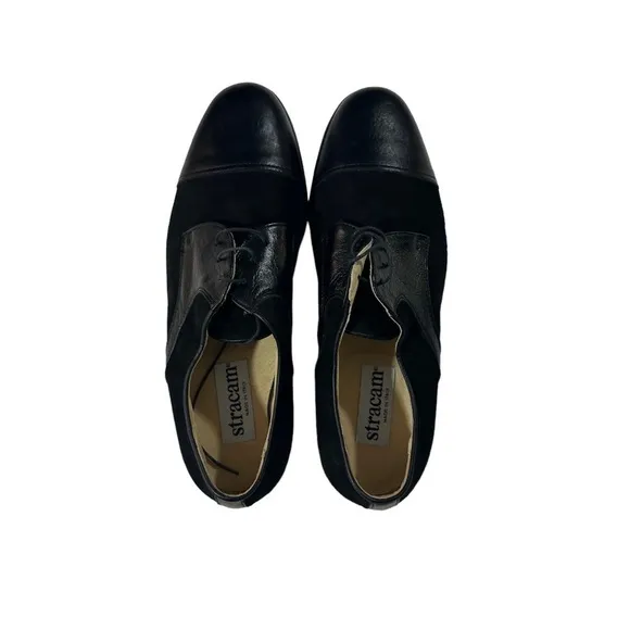 Stracam Handmade Italy Black Leather Suede Panels Dress Oxford Shoes Sz 13M NWT
