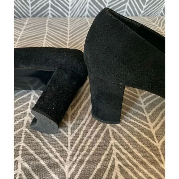 STUART WEITZMAN Black Suede Scraper Pump Heels Shoes 7.5 A NARROW DRESSY PARTY