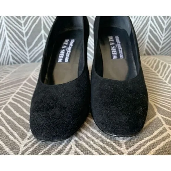 STUART WEITZMAN Black Suede Scraper Pump Heels Shoes 7.5 A NARROW DRESSY PARTY