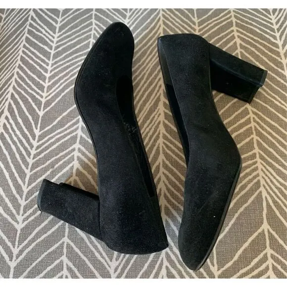 STUART WEITZMAN Black Suede Scraper Pump Heels Shoes 7.5 A NARROW DRESSY PARTY