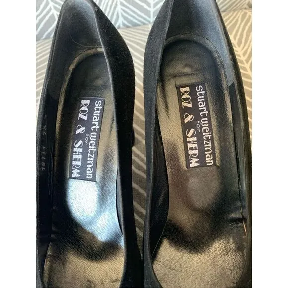 STUART WEITZMAN Black Suede Scraper Pump Heels Shoes 7.5 A NARROW DRESSY PARTY