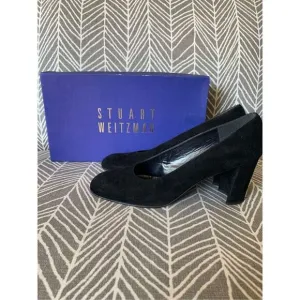STUART WEITZMAN Black Suede Scraper Pump Heels Shoes 7.5 A NARROW DRESSY PARTY