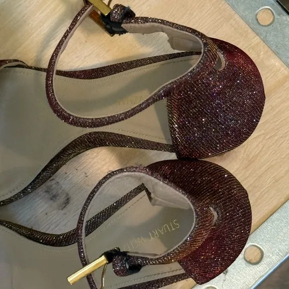 Stuart Weitzman Burgundy Glitter Heels – Size 7