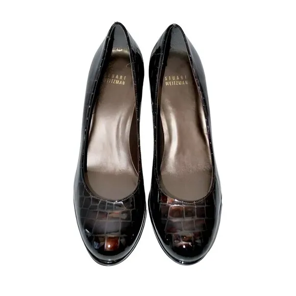 Stuart Weitzman Cherry Red Patent Crocodile Alligator Patent Leather Heels 7.5 M