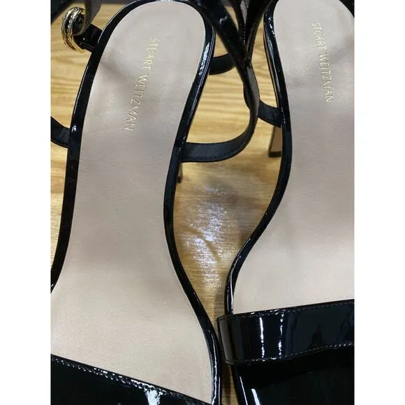 Stuart Weitzman Crystal Buckle 95 Sandals Women's 9.5B Black Stiletto Party S56