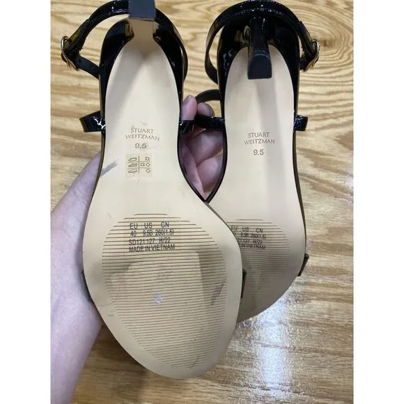 Stuart Weitzman Crystal Buckle 95 Sandals Women's 9.5B Black Stiletto Party S56