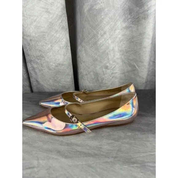 Stuart Weitzman Emilia Mary Jane Flats Iridescent Patent Leather Ballet Size 6B