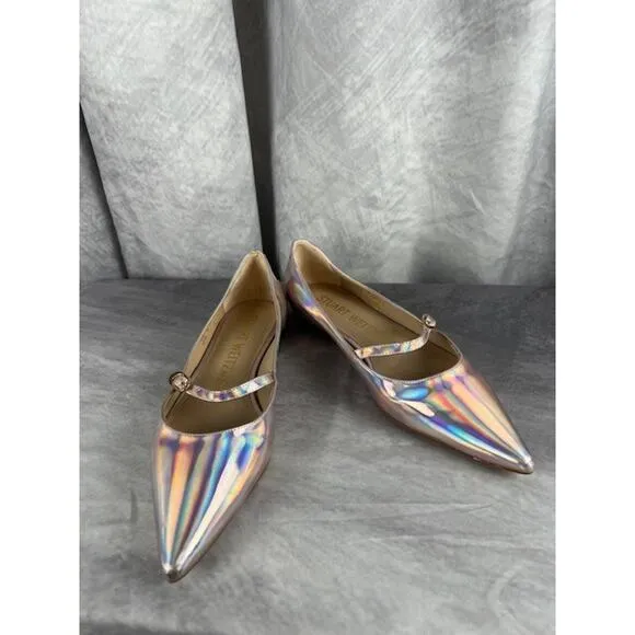 Stuart Weitzman Emilia Mary Jane Flats Iridescent Patent Leather Ballet Size 6B