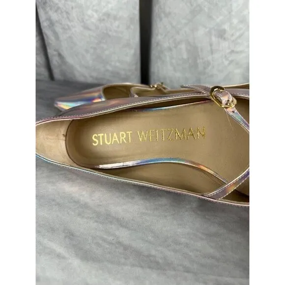 Stuart Weitzman Emilia Mary Jane Flats Iridescent Patent Leather Ballet Size 6B