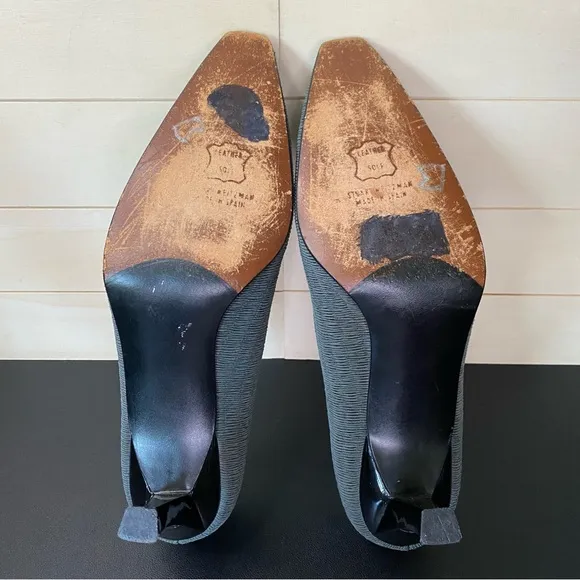 Stuart Weitzman Kitten Heels Ruffled Grey Fabric Women's Size 9.5 Shoes B Pumps