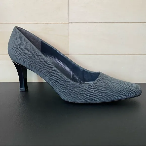 Stuart Weitzman Kitten Heels Ruffled Grey Fabric Women's Size 9.5 Shoes B Pumps