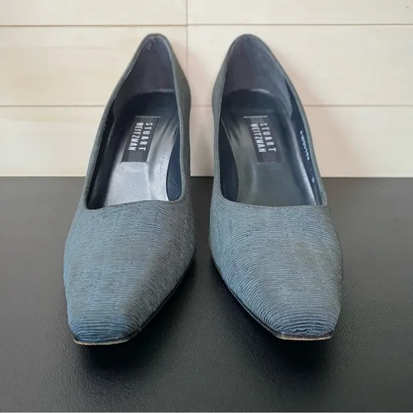 Stuart Weitzman Kitten Heels Ruffled Grey Fabric Women's Size 9.5 Shoes B Pumps