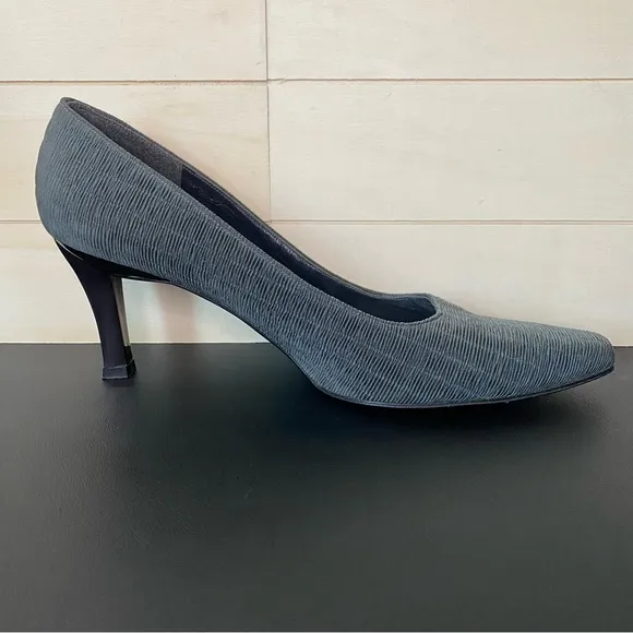 Stuart Weitzman Kitten Heels Ruffled Grey Fabric Women's Size 9.5 Shoes B Pumps
