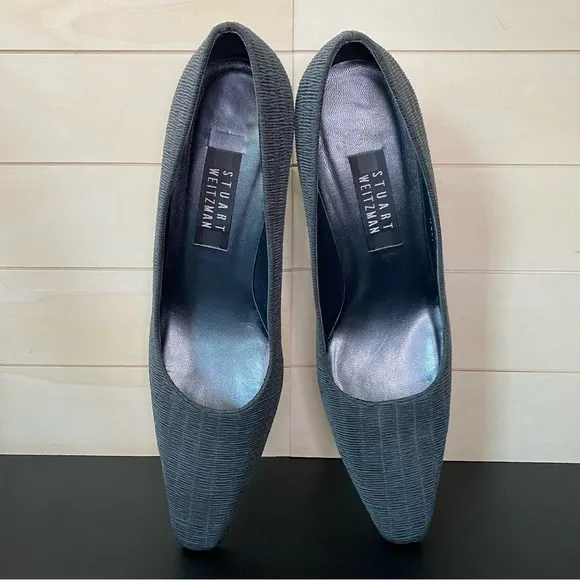 Stuart Weitzman Kitten Heels Ruffled Grey Fabric Women's Size 9.5 Shoes B Pumps