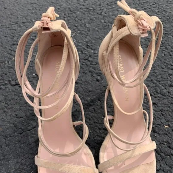 Stuart Weitzman ‘Myex’ nude strappy barely there sandals - size 9