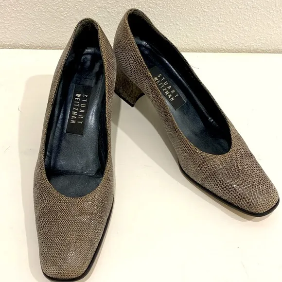 Stuart Weitzman Natdia Diamondbacks Square Toe Block Heel Pumps |Size 8