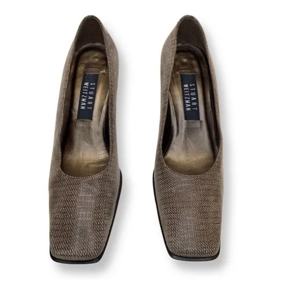 Stuart Weitzman Natdia Diamondbacks Square Toe Block Heel Pumps |Size 8