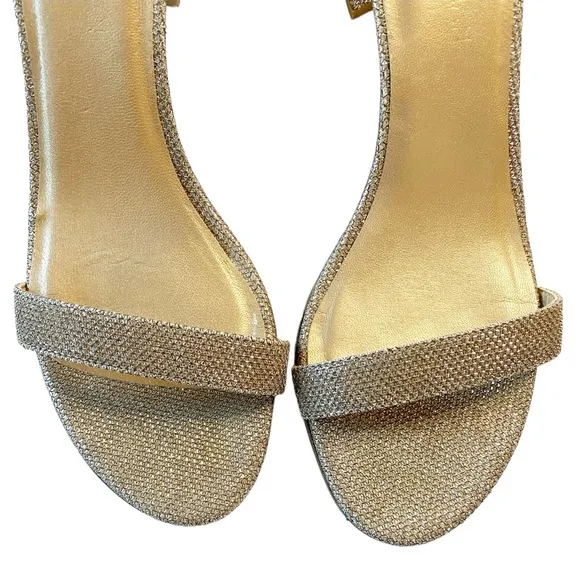 Stuart Weitzman Nudistcurve 75 Block Heel Sandal Gold Platino Wedding Sz 10.5