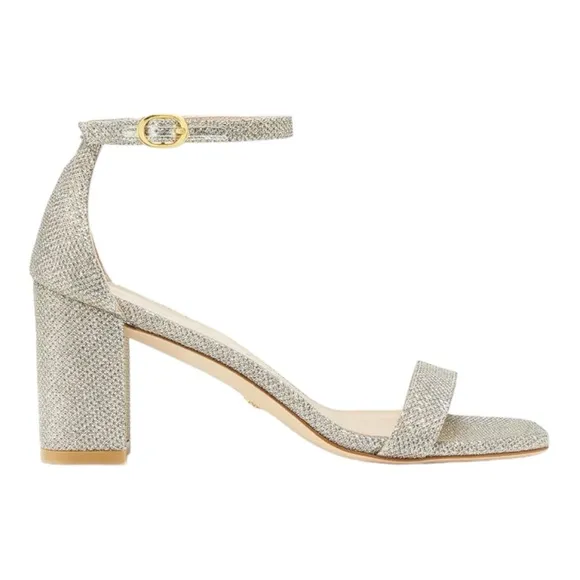 Stuart Weitzman Nudistcurve 75 Block Heel Sandal Gold Platino Wedding Sz 10.5