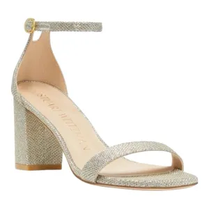 Stuart Weitzman Nudistcurve 75 Block Heel Sandal Gold Platino Wedding Sz 10.5