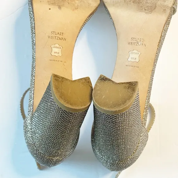Stuart Weitzman Nudistcurve 75 Block Heel Sandal Gold Platino Wedding Sz 10.5