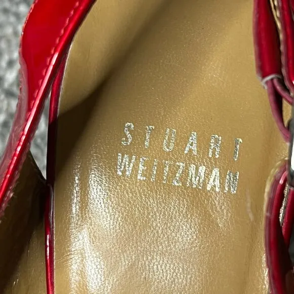 Stuart Weitzman Platform Sandal Women 7.5 N Red Patent Leather Cork Heeled Shoes