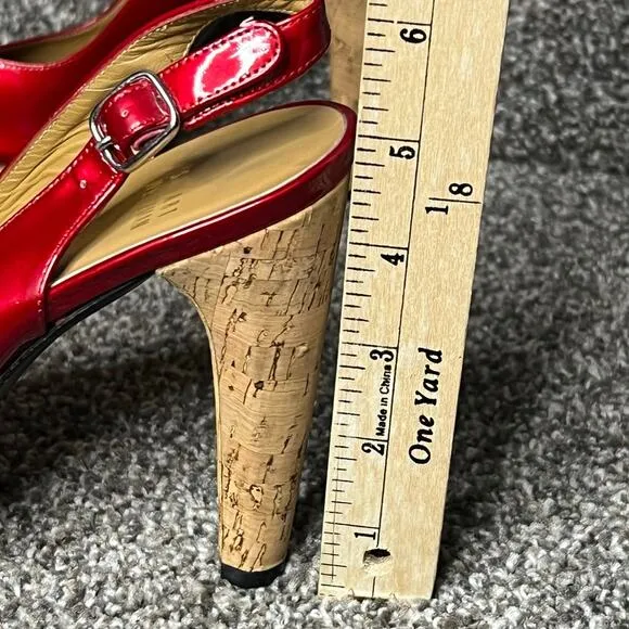 Stuart Weitzman Platform Sandal Women 7.5 N Red Patent Leather Cork Heeled Shoes